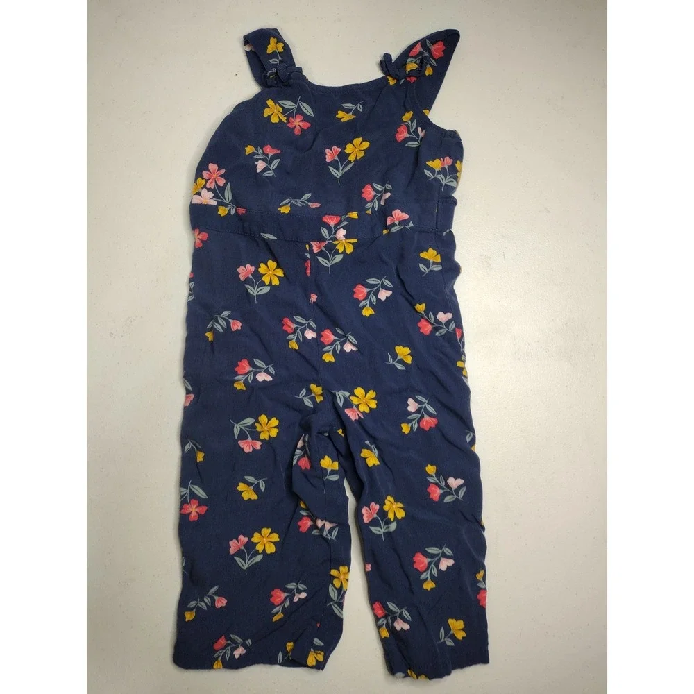 Carters Kid Girls Navy Blue Floral Viscose‎ Sleeveless Jumpsuit Size 4/4A